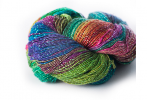 Sparkly lace weight reclaimed silk yarn, multicolored