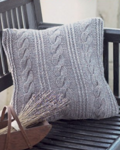 Rustic knit cable pillow with stripes