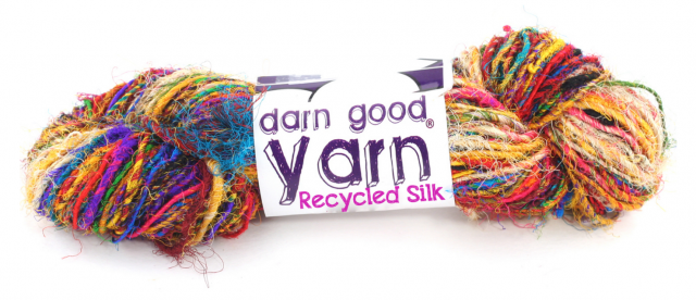 Multicolored textured recycled sari silk yarn from Darn Good Yarn